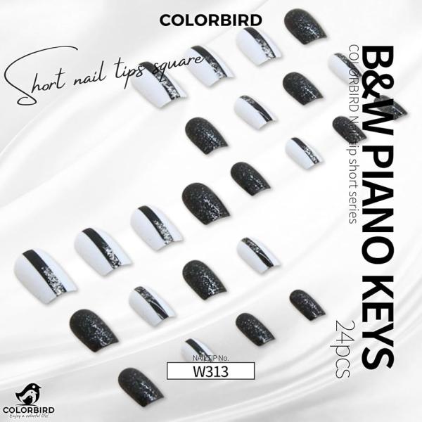 ネイルチップ ショート 24枚 付け爪 短め 可愛い バレリーナ スクエア(黒,  ショート)