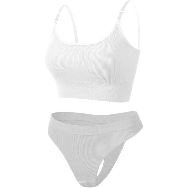 スポーツブラ ＆ Tバックセット ミディアムサポート 無地 カップ内臓 ノンワイヤー ナイトブラ M...