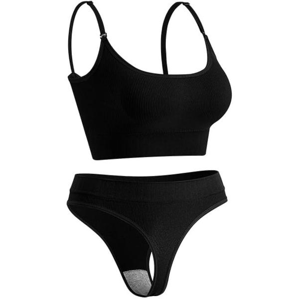 スポーツブラ ＆ Tバックセット ミディアムサポート 無地 カップ内臓 ノンワイヤー ナイトブラ M...