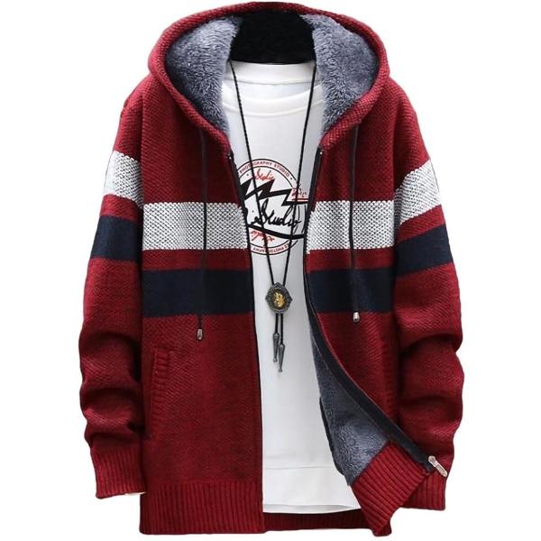 フード付き ボーダー ニットジャケット メンズ アウター フルジッパー トップス ジップパーカー 長...