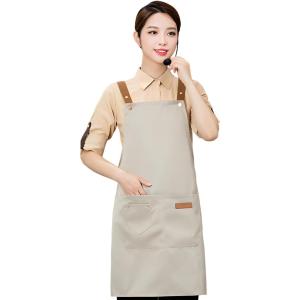 エプロン カフェエプロン おしゃれ かわいい メンズ レディース 防水 防油 シンプル (ベージュ, Free Size)