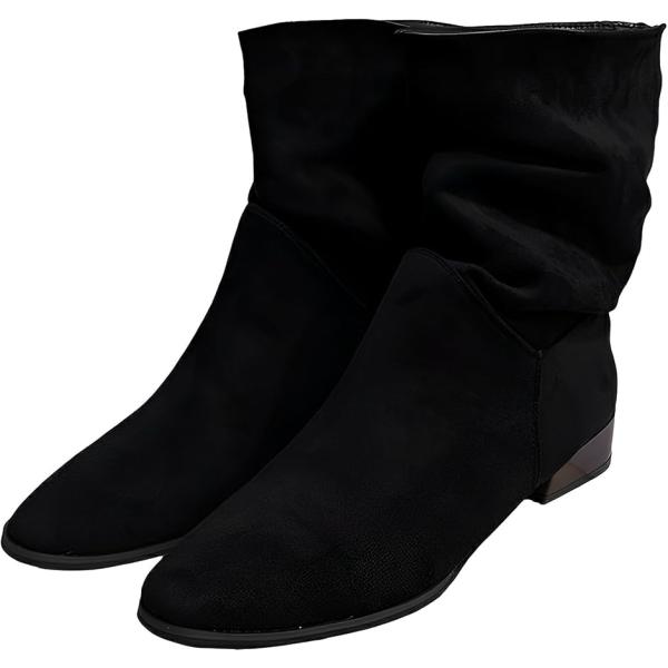 歩きやすい ローヒール ショートブーツ レディース ミドル 2way フラット 太ヒール 24.0(...