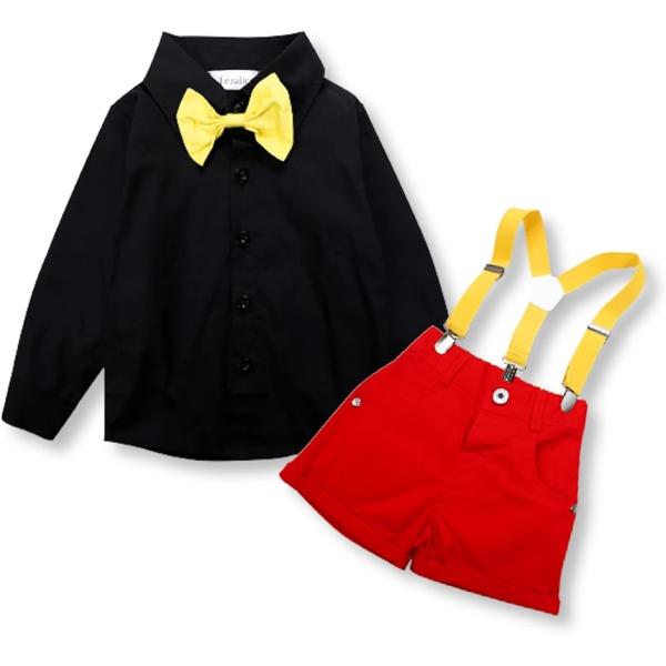 サスペンダー 子供服 コスチューム セットアップ おでかけ 長袖 記念写真 キッズ 発表会 結婚式 ...