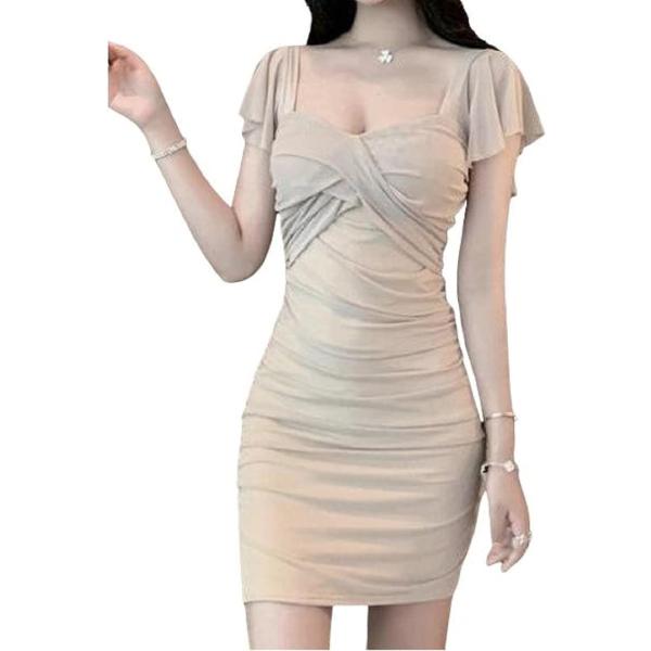 レース タイト セクシー ワンピース ドレス パーティ フリル ミニ スカート カシュクール 半袖 ...