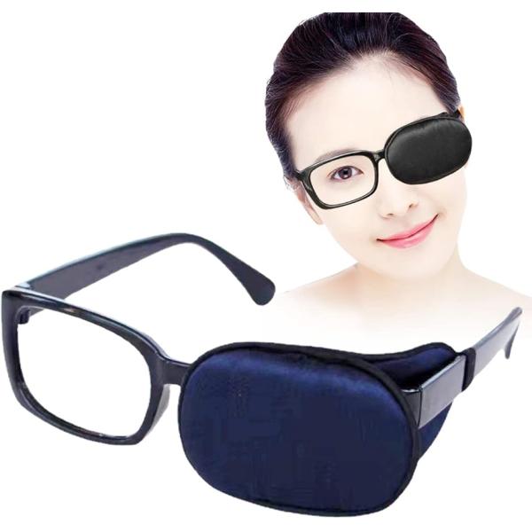 眼帯 眼鏡 メガネ用 シルク 斜視 カバー 右目 左目 アイパッチ 片目眼帯(ネイビー)
