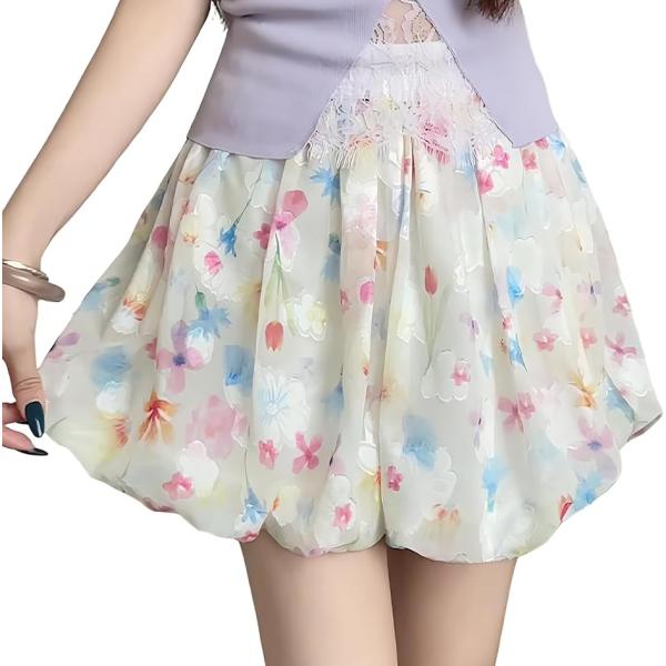 ふんわり ショート パンツ バルーン シルエット 花柄 ウエスト ゴム 裏地 付き レディース 服 ...