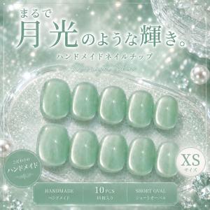 ネイルチップ ベリーショート 短め つけ爪 ハンドメイド 手作り nail tips シンプル 可愛い (グリーン, XS)