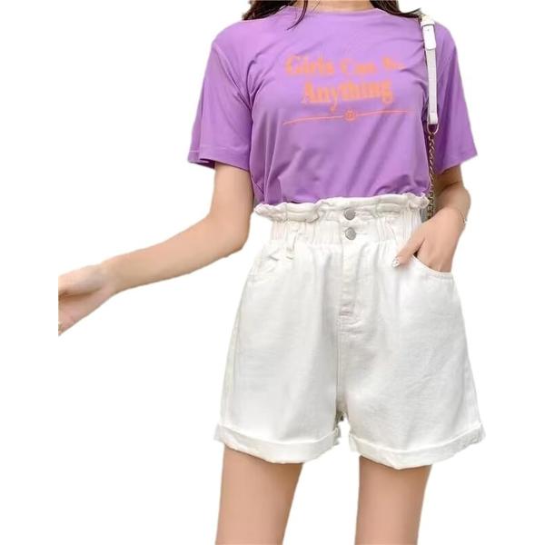 レディース ボトムス ショートパンツ デニム ジーンズ ハイウエスト ロールアップ 美脚 お洒落 可...