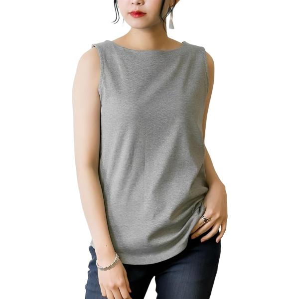 エンプティオ ボートネック タンクトップ きれいめ ノースリーブ カットソー フェミニン レディース...