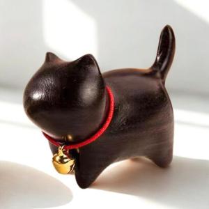 木製 猫 置物 天然木 ミニ猫オブジェ 黒檀 白檀 サイプレス 手彫り