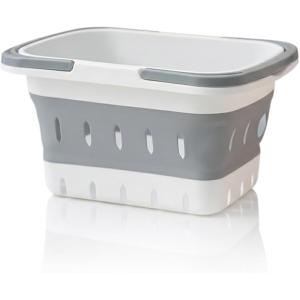 銭湯 カゴ 折りたたみ 持ち運び バスケット 洗面用具 お風呂 温泉 (グレー, 28.3x20x15cm（折り畳み時高さ5cm）)