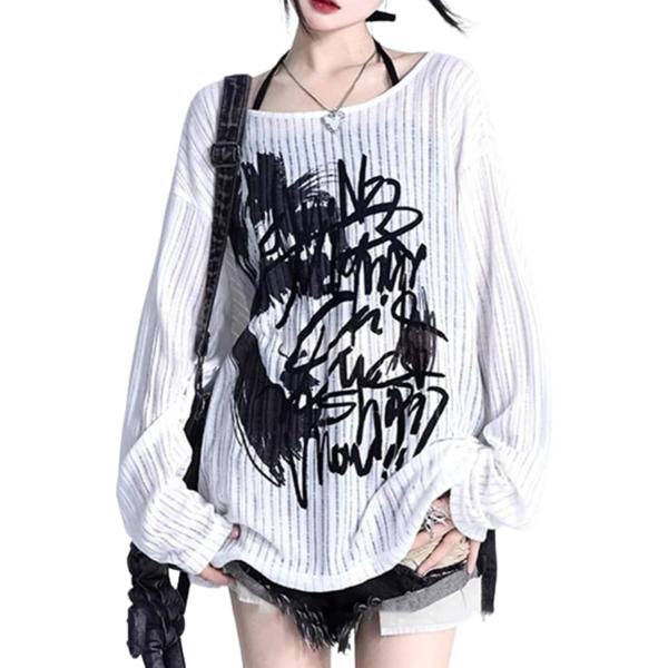 Tシャツ レディース 長袖 パンク カットソー トップス 肩出し ゆったり 病みかわ 大きい サイズ...