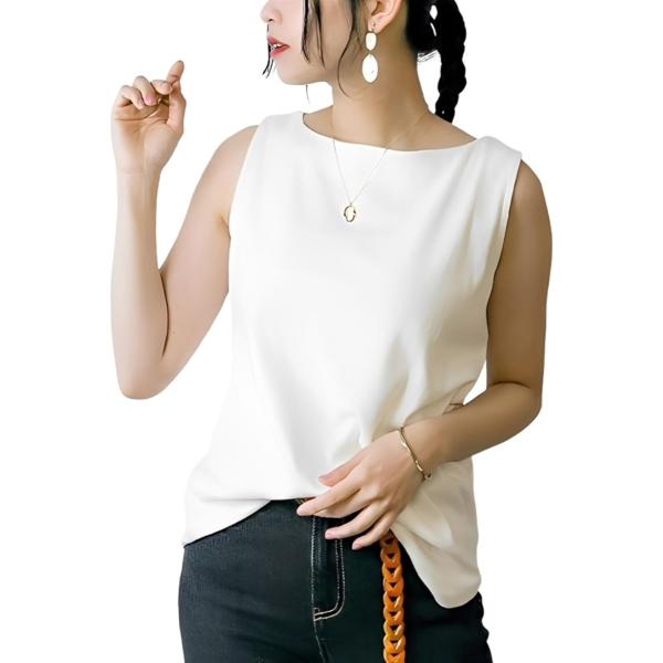 エンプティオ ボートネック タンクトップ きれいめ ノースリーブ カットソー フェミニン レディース...