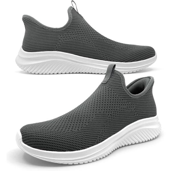 ニットなのに防水。立ったままスポッと履ける スリッポン スニーカー シューズ 靴 軽量 (グレー, ...
