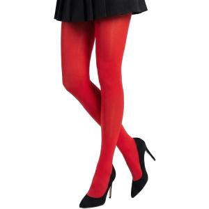 カラータイツ 100デニール カラーストッキング レディース 大きいサイズ コスプレ 厚手 (レッド...