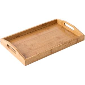【Yahoo!ランキング1位入賞】竹製 お盆トレー おしゃれ 長方形 取っ手付き 大きめ 北欧風 (ブラウン, 41x29x5cm)