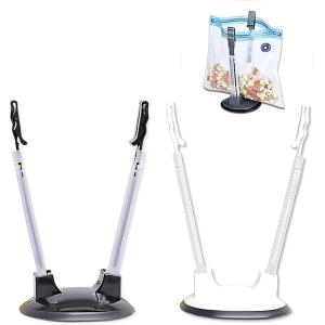 食品保存袋 スタンド ホルダー 2個セット ストックバッグホルダー バギーラック クリップ 台所用品 MDM (ブラック＆ホワイト, 27ｃｍ)