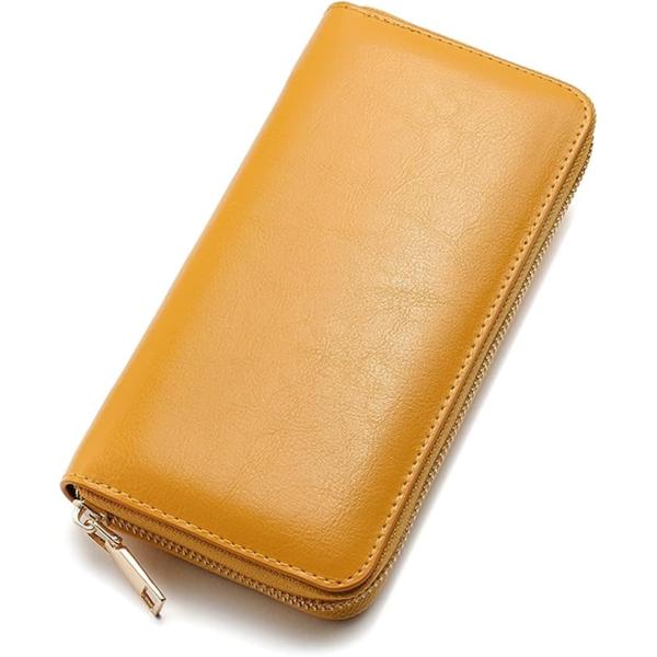 本革長財布 ラウンドファスナー メンズ レディース 大容量 小銭入れ付 (マスタード)