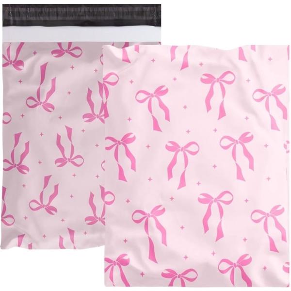 リボン柄 ラッピング袋 ビニール袋 50枚セット 粘着シール付き ギフトバッグ ショップ用(リボン,...