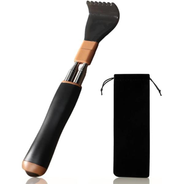 孫の手 伸縮 樹脂製 携帯用 コンパクト 背中かき棒 ツボ押し機能付き (ブラック)