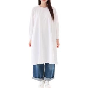 ブラウスのようなTシャツ ストレッチコットン 長袖 後ろドレープ レディース ロング Tブラウス(ホ...