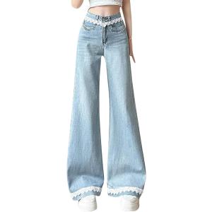 デニムパンツ レディース ジーンズ フレアパンツ レース ワイド ブーツカット ベルボトム ロング ...