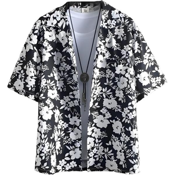 アスペルシオ モノトーン 花柄シャツ オープンカラー 爽やか フラワー プリント 半袖 トップス メ...