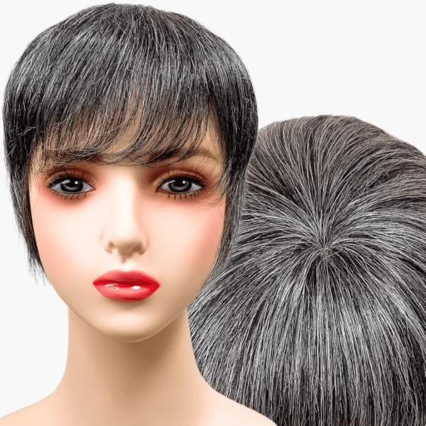 部分ウィッグ かつら ヘアピース ポイントウィッグ 白髪 グレイヘアー 女性 レディース(白5黒5人...