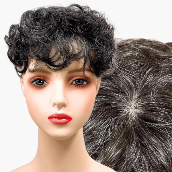 部分ウィッグ かつら ヘアピース ポイントウィッグ 白髪 グレイヘアー 女性 レディース(白2黒8人...
