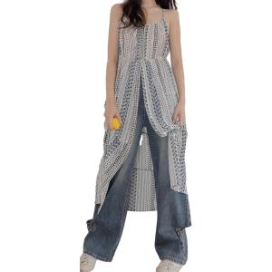 フラワー ロングキャミソール キャミワンピ フラワープリント 前ボタン スカート ドレス(ベージュ,...