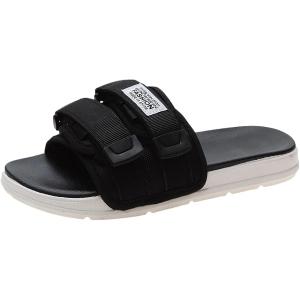 スポーツサンダル かかとなし 面ファスナー 調整可能 メンズ フラット スリッパ (Black＆Wh...