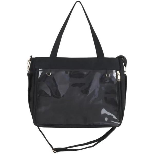 痛バッグ 透明 カバー付き トートバッグ ショルダータイプ オタク向け 収納 見せバッグ (ブラック...
