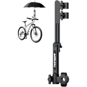 自転車 傘ホルダー 傘スタンド 強力固定 自由調整 折りたたみ式 360度回転式 ベビーカー バイク(ブラックxロゴ黒,  二つ折り)