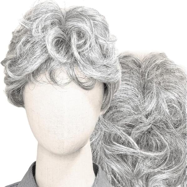 ウィッグ 白髪 白髪かつら 医療用 フルウィッグ ショート グレイヘア 高齢者 中高年 ボブ(白8黒...