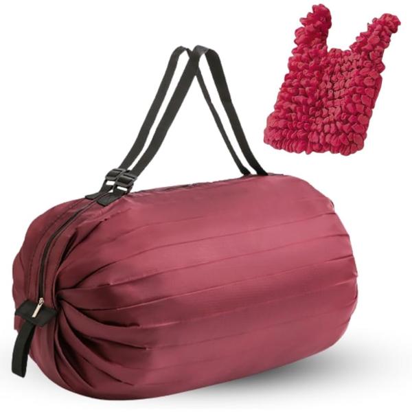 エコバッグ 大容量 折りたたみ コンパクト 軽量 ファスナー付 伸縮 くしゅくしゅバッグ付き MDM...