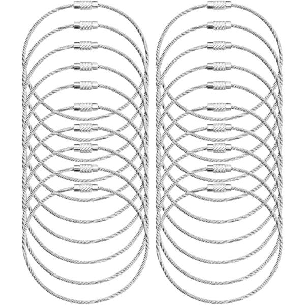 20個セット ワイヤーリング キーホルダー ステンレス ねじ式 長さ15cmx径1.6mm (シルバ...