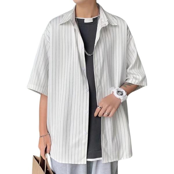 トップス シャツ メンズ 半袖 五分袖 服 開襟 ストライプ ゆったり カジュアル おしゃれ 薄手 ...