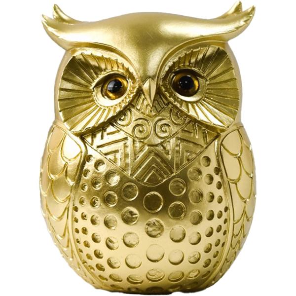 フクロウ 置物 ふくろう 風水 縁起物 ギフト お守り 飾り物(ゴールド,  小)