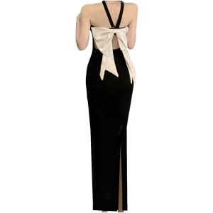 ロングドレス キャバドレス スリット 背中あき リボン 可愛い キャバ嬢 タイト 演奏会 ワンピース...