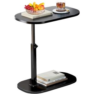 サイドテーブル 昇降式 可動式テーブル 360度自由回転 高さ調節 ソファーテーブル耐水 高温に強い 安定 MDM(ブラック, Medium)