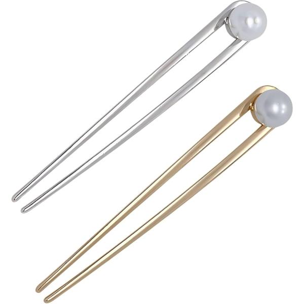 ミャオミャオ 簪 かんざし U字型 2点セット 和装 髪留め 髪飾り 金属 アンティーク(シルバー、...