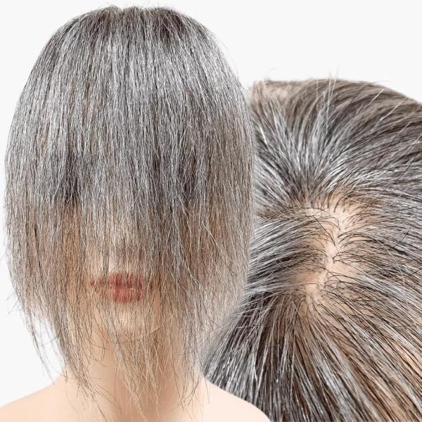 部分ウィッグ かつら ヘアピース ポイントウィッグ 白髪(白8黒2(人毛100%),  グレイヘアー...