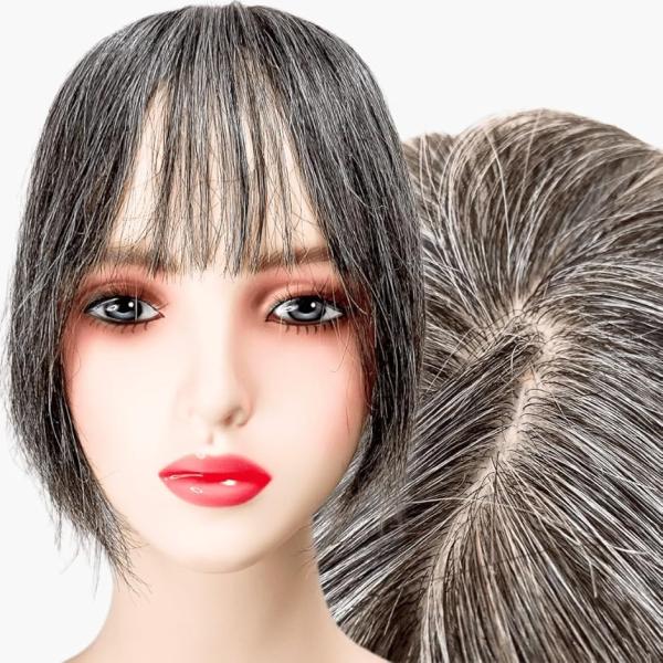 部分ウィッグ かつら ヘアピース ポイントウィッグ 白髪 グレイヘアー(白5黒5(人毛100%), ...