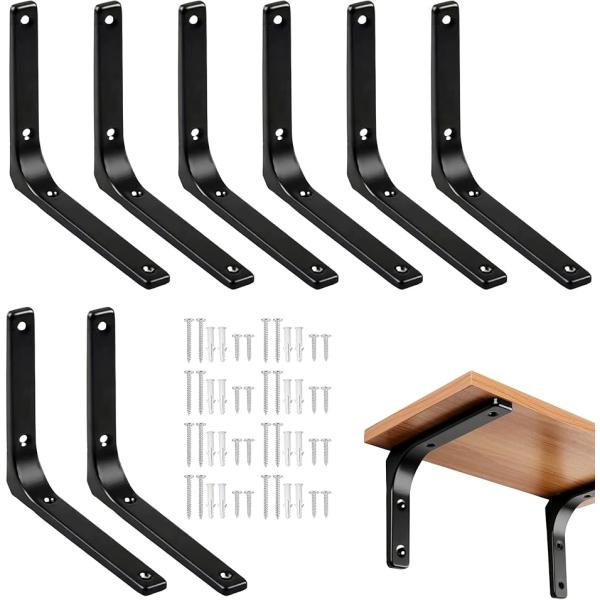 Ｌ字金具 Ｌ字アングル 棚受け ブラケット DIY スチール ネジ付き (黒,  150x125x2...