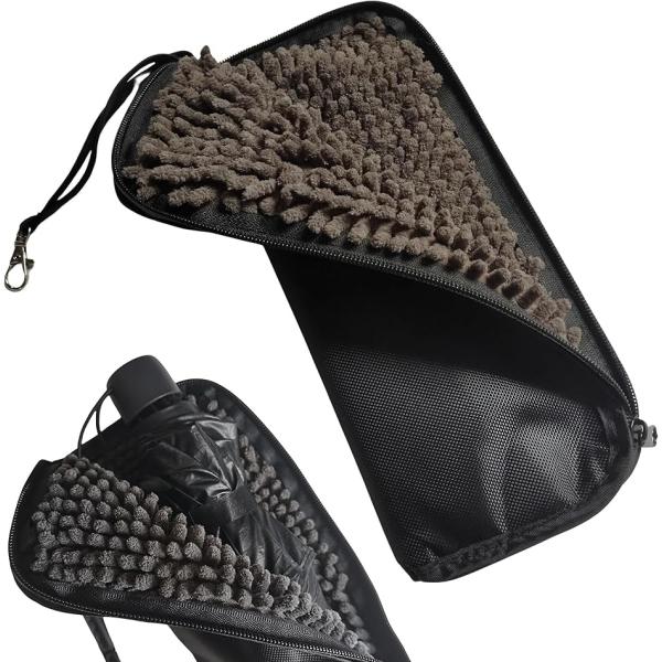 折りたたみ傘ホルダー 車 バッグ用 吸水傘カバー 吊り下げ収納ケース マイクロファイバー素材 (ブラ...