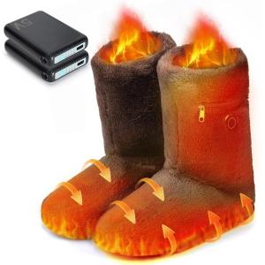 フットウォーマー コードレス 電気スリッパ 10秒速暖 足温器 充電式 足元ヒーター (ブラウン, M(22.5〜24.5cm))