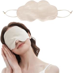 アイマスク シルク 雲型 睡眠用 遮光 快眠グッズ サラふわシルクな付け心地 (ゴールド)