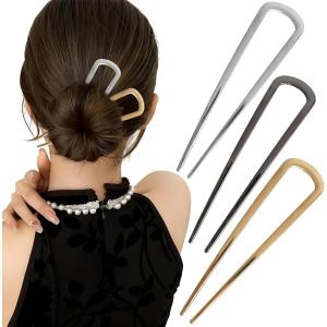 U字型 かんざし 簪 3点セット 金具 簪パーツ Uピン 髪飾り ヘアスティック 合金 普段使い 女性ドレス 浴衣 着物 (14cm)