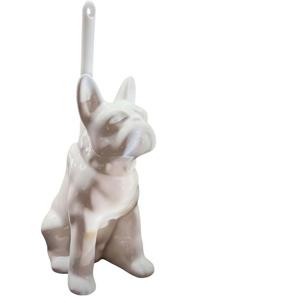 トイレブラシ 収納 ブルドッグ インテリア 犬 掃除 おしゃれ 便器 (ホワイト,  約16x16x...