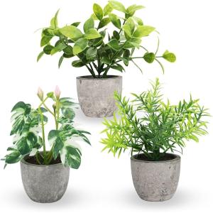 卓上フェイクグリーン 観葉植物 造花 インテリア ミニ 光触媒 置物 おしゃれ fake plant 緑 (グリーン, 3個セット)